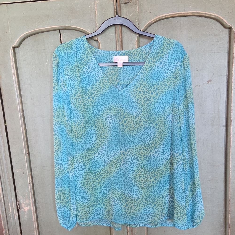 Blue and Green Leopard Print Blouse